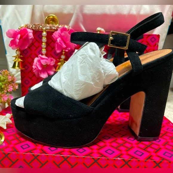 👠Tory Burch 115mm sandal, Black/suede, 6M